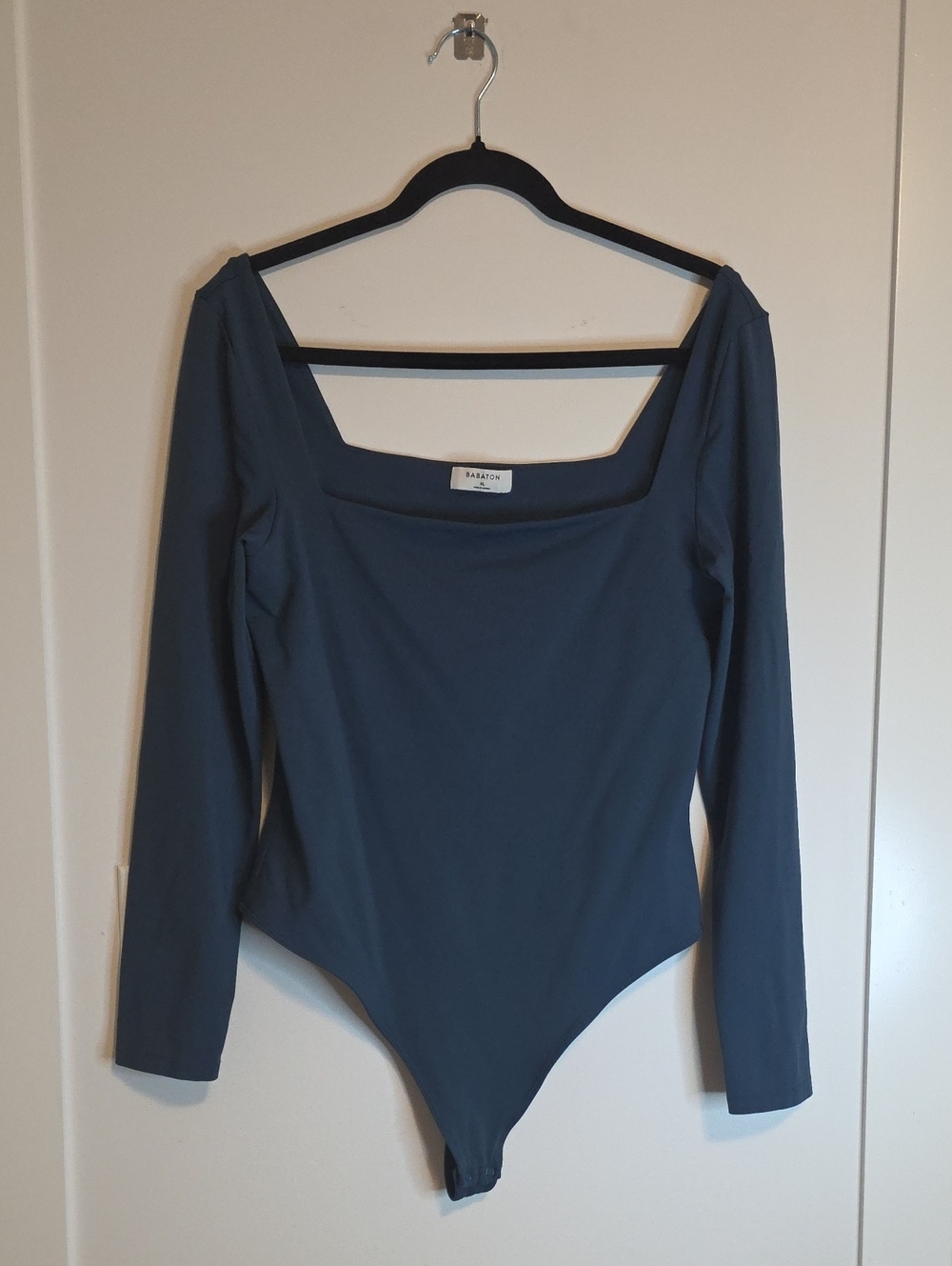 Babaton Dark Teal Blue Square-Neck Long Sleeve Contour Bodysuit